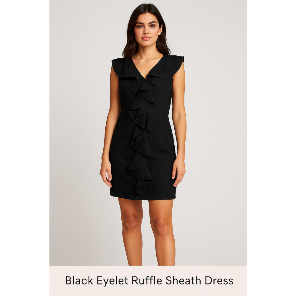 Ryu Black Eyelet Ruffle Sheath Dress Women Size S NWOT